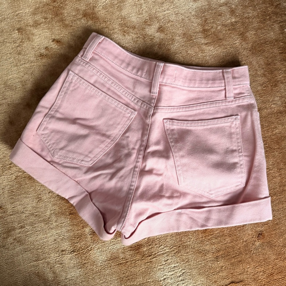 American Apparel Vintage Light Baby Pink Hi Waist Cuff Hem Denim Jean Shorts 25 - Picture 3 of 3